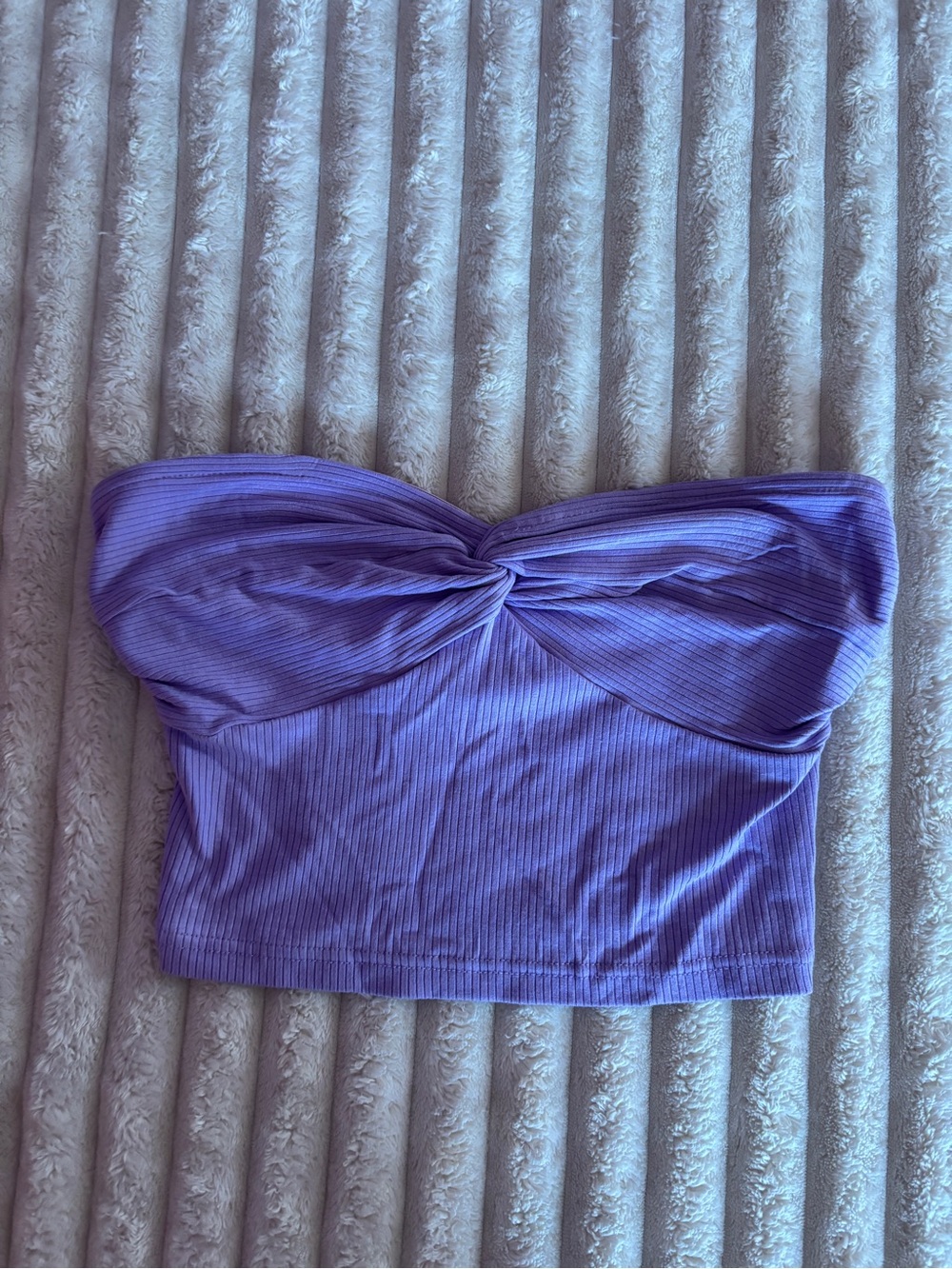 Purple Twist-Front Strapless Crop Top